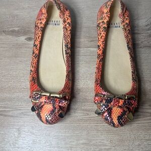 Stuart Weitzman Red and Black Snake Print Flats